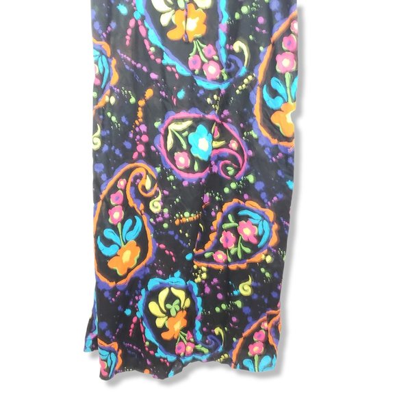 Xhiliration Black Vibrant Rainbow Paisley Paint Splatter Maxi Dress Size Medium - Picture 3 of 10